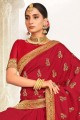 Silk South Indian Saree in Maroon with Embroidered,lace border