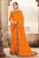 Mustard  Embroidered,lace border Silk South Indian Saree