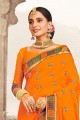 Mustard  Embroidered,lace border Silk South Indian Saree