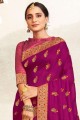 Embroidered,lace border Silk Purple South Indian Saree with Blouse