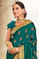 Teal  South Indian Saree in Silk with Embroidered,lace border