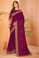 Saree in Purple Chanderi silk with Stone,embroidered