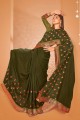 Saree in Olive green Chanderi silk with Stone,embroidered