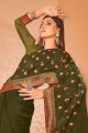 Saree in Olive green Chanderi silk with Stone,embroidered