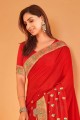 Chanderi silk Stone,embroidered Red Saree with Blouse
