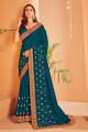 Stone,embroidered Chanderi silk Saree in Teal