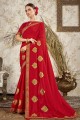 Red Saree with Zari,embroidered Silk