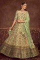 Mint green Printed Art silk Wedding Lehenga Choli