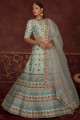 Printed Art silk Wedding Lehenga Choli in Sky blue with Dupatta
