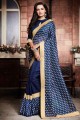 Navy blue Printed Saree in Silk