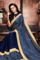 Navy blue Printed Saree in Silk