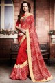 Printed Silk Navy red Saree with Blouse