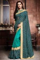 Silk Printed Turquoise  Saree with Blouse