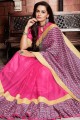 Silk Saree with Printed in Magenta