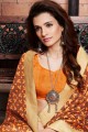 Orange Silk Saree blouse with Printed