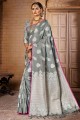 Grey  Saree in Banarasi raw silk