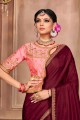 Silk Saree with Lace border in Dark maroon