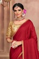 Lace border Silk Maroon Saree with Blouse