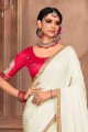 Off white Saree in Silk with Lace border