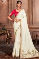 Off white Saree in Silk with Lace border