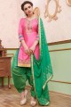 Cotton Embroidered Pink Patiala Suit with Dupatta