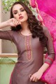 Brown Embroidered Patiala Suit in Cotton