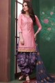 Cotton Pink Patiala Suit in Embroidered