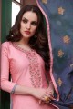 Cotton Pink Patiala Suit in Embroidered