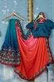 Embroidered Saree in Blue Satin
