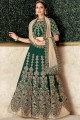 Embroidered Party Lehenga Choli in Green Satin