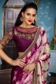 Satin Saree in Wine  with Embroidered