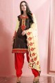 Cotton Patiala Suit with Embroidered in Black
