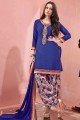 Blue Embroidered Cotton Patiala Suit