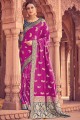Banarasi raw silk Violet Banarasi Saree with Blouse