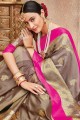 Saree in Brown Banarasi raw silk with