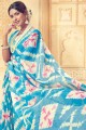 Kora silk Blue Saree in Printed