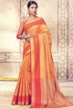 Orange Banarasi Saree in  Banarasi raw silk