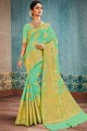 Latest Banarasi raw silk Saree with  in Green Color