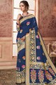 Saree in Navy blue Banarasi raw silk