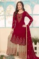 Georgette Embroidered Maroon Sharara Suit with Dupatta