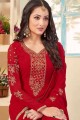 Georgette Embroidered Red Sharara Suit with Dupatta