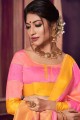 Pink Saree with  Banarasi raw silk