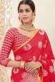 Glorious Banarasi raw silk Saree in Red with Blouse