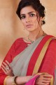Saree in Grey Silk with Blouse