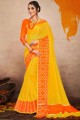 Kora silk Saree in Yellow with Blouse