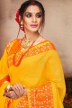 Kora silk Saree in Yellow with Blouse