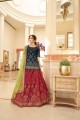Embroidered Chinon chiffon Red Lehenga Suit with Dupatta