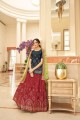 Embroidered Chinon chiffon Red Lehenga Suit with Dupatta