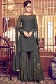 Grey Embroidered Georgette Sharara Suit