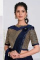Navy blue Sequins,embroidered Saree in Lycra